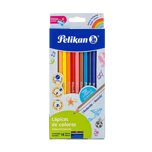 COLORES PELIKAN REDONDOS LARGOS C/12+COLOR PLATA PZ 4MM