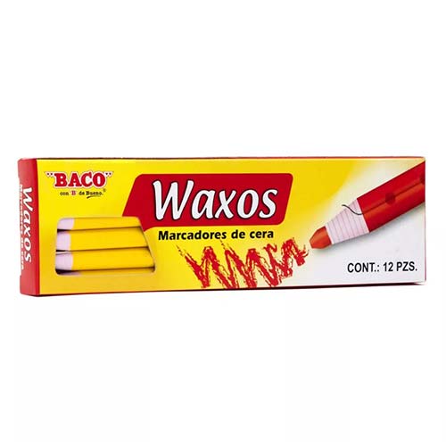 MARCADOR DE CERA BACO WAXOS C/12PZ AMARILLO