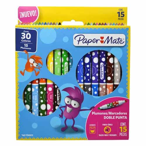 MARCADORES PAPER MATE C/15PLUMONES DOBLE PUNTA