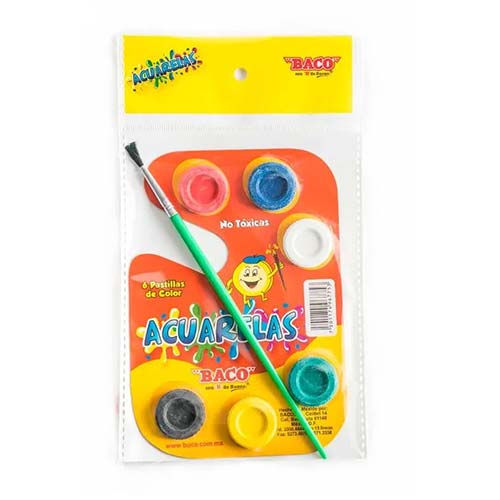 ACUARELAS PALETA C/6PZ BACO