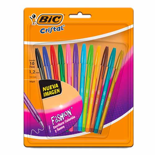BOLIGRAFO BIC CRISTAL FASHION COLORES VIVOS SURTIDO C/10PZ