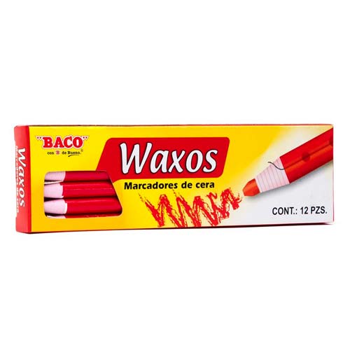 MARCADOR DE CERA BACO WAXOS C/12PZ ROJO