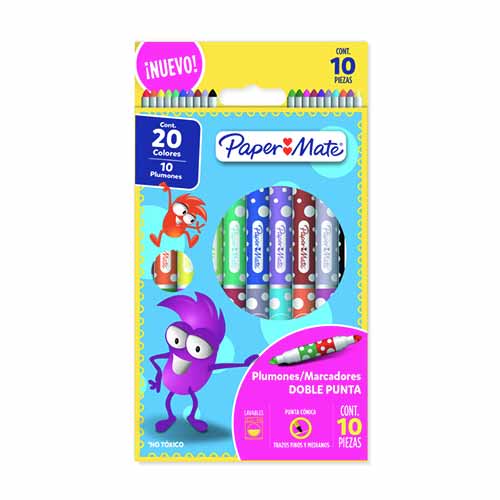 MARCADORES PAPER MATE C/10PLUMONES DOBLE PUNTA
