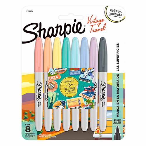 MARCADOR PERM. SHARPIE FINO BLISTER C/5PZ VINTAGE TRAVELI